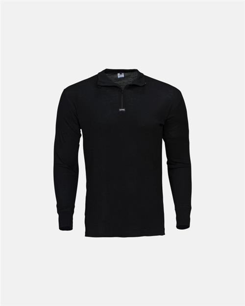 Langærmet t-shirt "half zip" | 100 merino uld | Sort