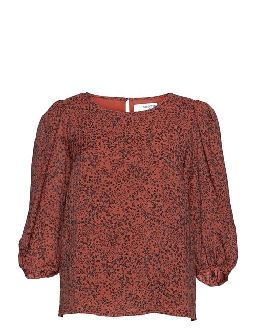 Selected Femme Slfviole 3/4 Aop Top B Selected Femme Brown