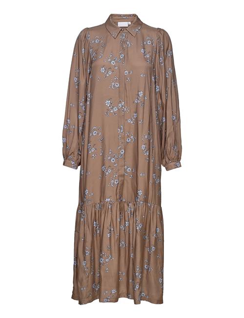 Coster Copenhagen Long Dress In Graphic Flower Print Coster Copenhagen Brown