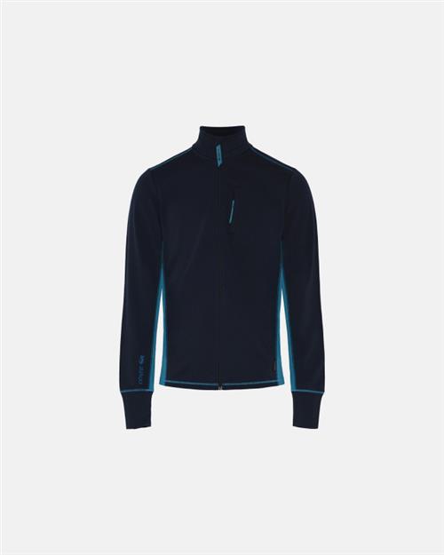 Langærmet t-shirt "full zip" | 100 merino uld | Navy/blå