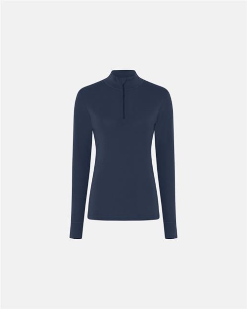 Langærmet t-shirt "half zip" | 100 merino uld | Navy