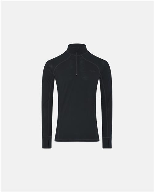 Langærmet t-shirt "half zip" | 100  merino uld | Sort