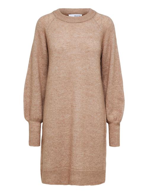 Slflulu Ls Knit Dress O-Neck B Noos Selected Beige