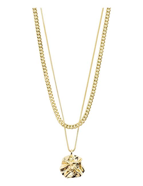 Se Pilgrim Willpower Curb & Coin Necklace, 2-In-1 Set Pilgrim Gold ved Booztlet