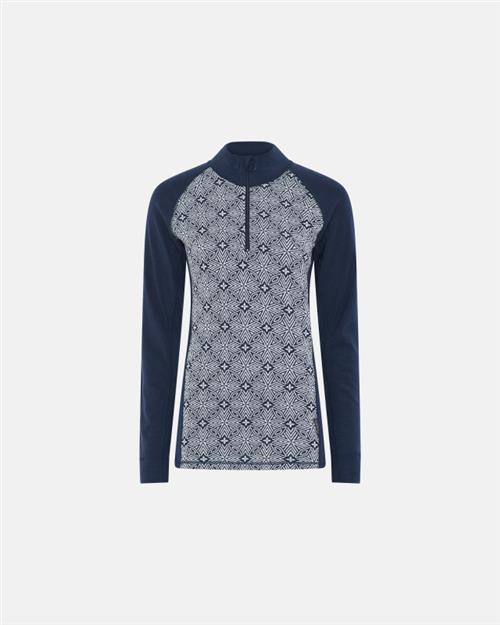 Langærmet t-shirt "half zip" | 100 merino uld | Navy