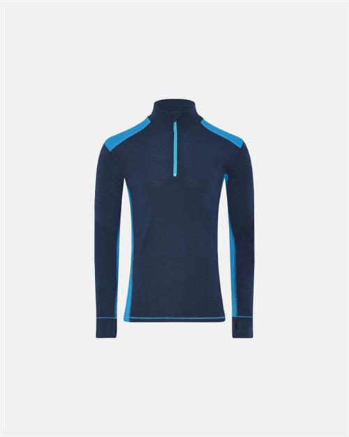 Langærmet zip undertrøje | 100 merino uld | Navy/blå