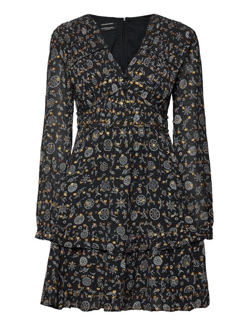 Scotch & Soda Long Sleeved Lurex Jacquard Ruffle Dress With V-Neck Scotch & Soda Black