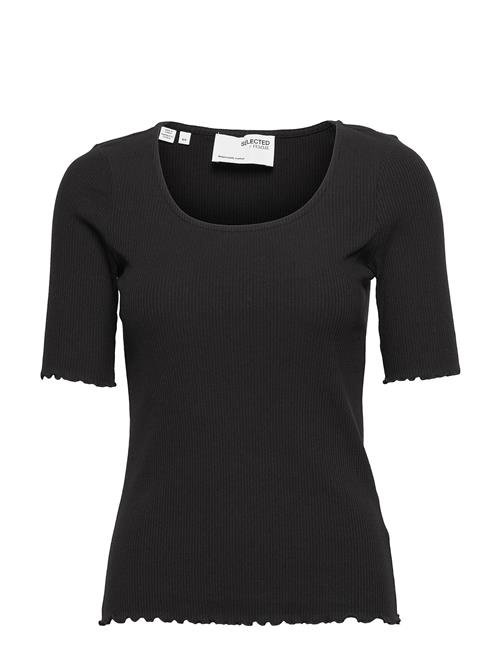 Se Selected Femme Slfanna Ss-Neck Tee Selected Femme Black ved Booztlet