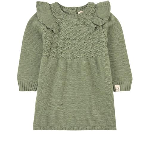 Se Little Jalo Flounce Strikkjole Khaki | Grønn | 56 cm ved Babyshop