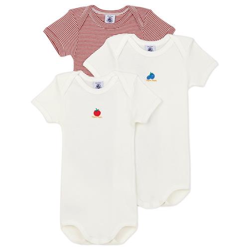 Se Petit Bateau 3-pak Babybodyer Cremefarvede | Rød | 3 months ved Babyshop