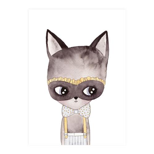 XO Posters Cat With Mask Plakat | Grå | 0