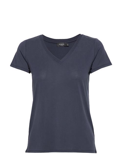 Se Soaked in Luxury Slcolumbine V-Neck Ss Soaked In Luxury Navy ved Booztlet