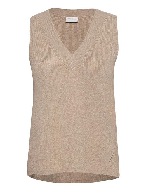 Vila Viril Knit Rib V-Neck S/L Vest - Noos Vila Brown