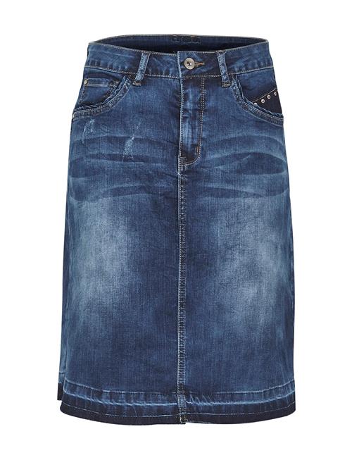 Patched Denim Skirt Cream Blue