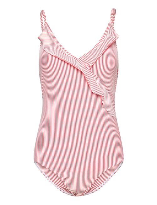 Becksöndergaard Striba Bly Frill Swimsuit Becksöndergaard Coral