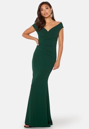 Se Goddiva Bardot Pleat Maxi Dress Green XS (UK8) ved Bubbleroom