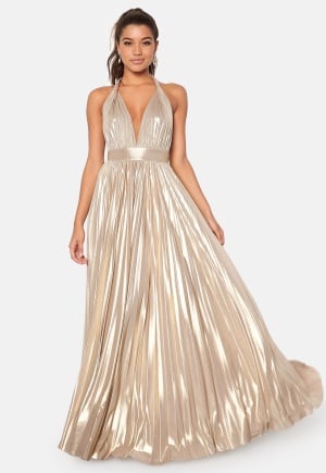 Goddiva Deep V Neck Metallic Gold L (UK14)