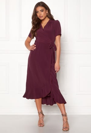 Se John Zack Short Sleeve Wrap Dress Wine XXS (UK6) ved Bubbleroom