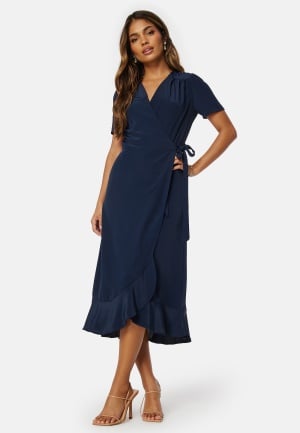 Se John Zack Short Sleeve Wrap Dress Navy XS (UK8) ved Bubbleroom