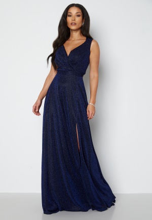 Se Goddiva Glitter Wrap Maxi Dress Navy L (UK14) ved Bubbleroom