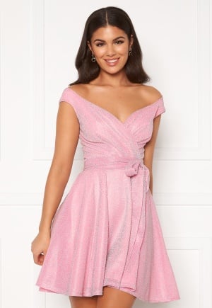 Se Goddiva Lurex Skater Dress Pink L (UK14) ved Bubbleroom