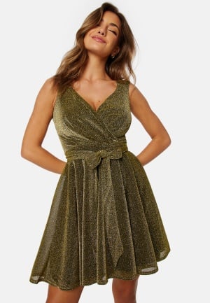 Se Goddiva Lurex Skater Dress Gold XS (UK8) ved Bubbleroom