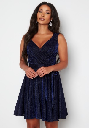 Se Goddiva Lurex Skater Dress Navy XXL (UK18) ved Bubbleroom