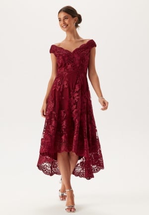 Goddiva Embroidered Lace Dress Wine XXXL (UK18)