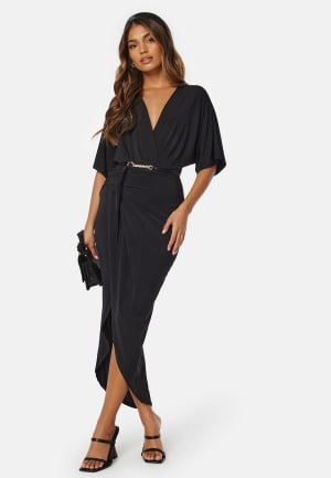 Se John Zack Kimono Sleeve Rouch Dress Black XL (UK16) ved Bubbleroom