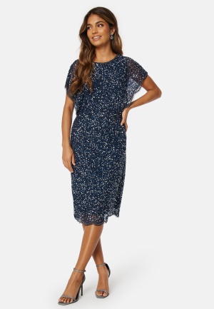 Se AngelEye Scallop Sequin Midi Dress Navy L (UK14) ved Bubbleroom