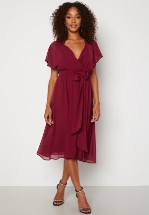 Goddiva Flutter Chiffon Midi Dress Wine-red S (UK10)