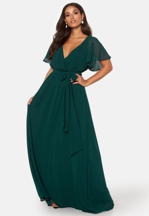 Se Goddiva Flutter Chiffon Dress Dark Green S (UK10) ved Bubbleroom