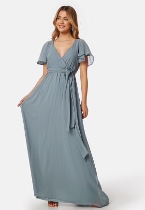 Goddiva Flutter Chiffon Dress Air Force Blue L (UK14)