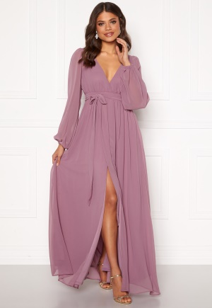 Se Goddiva Long Sleeve Chiffon Dress Dusty Lavendel XS (UK8) ved Bubbleroom