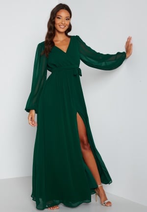 Se Goddiva Long Sleeve Chiffon Dress Green S (UK10) ved Bubbleroom