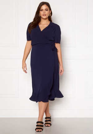 John Zack Curve Short Sleeve Wrap Frill Curve Dress Navy 52 (UK24)