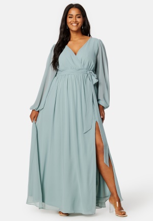 Goddiva Curve Long Sleeve Chiffon Maxi Curve Dress Dusty green 48 (UK20)