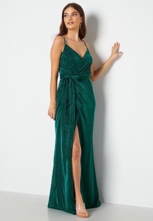 Se Goddiva Glitter Wrap Front Maxi Dress Emerald XXS (UK6) ved Bubbleroom