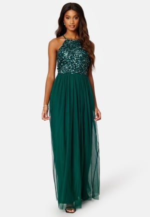 Se AngelEye High Neck Sequin Maxi Dress Dark green XL (UK16) ved Bubbleroom