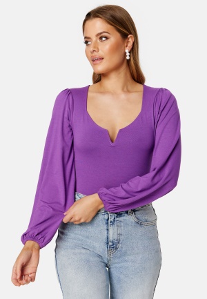 Se BUBBLEROOM Rudina puff sleeve top Purple XS ved Bubbleroom