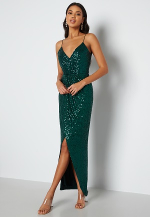 Se Bubbleroom Occasion Charlotte Sequin Gown Dark green 46 ved Bubbleroom