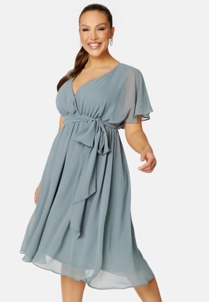 Goddiva Curve Flutter Sleeve Chiffon Midi Dress Blue 44 (UK16)