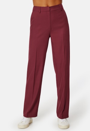 Se BUBBLEROOM High Waist Regular Suit Trousers Dark red 34 ved Bubbleroom