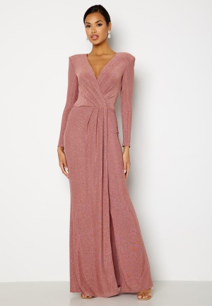 Se Goddiva Long Sleeve Glitter Maxi Dress Rose L (UK14) ved Bubbleroom