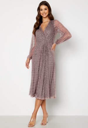 AngelEye Long Sleeve Sequin Midi Dress Lavender XS (UK8)