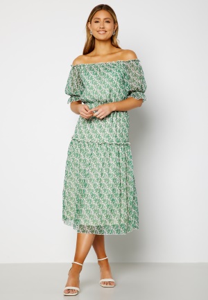 Bubbleroom Occasion Freeda Printed off Shoulder Dress  Green / Floral 2XL