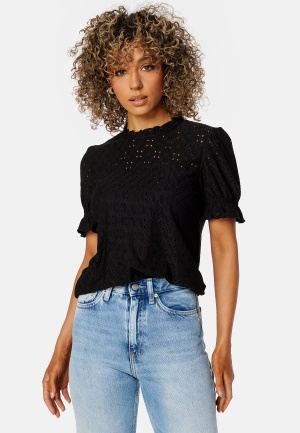 Se VILA Vikawa S/S Flounce Top Black S ved Bubbleroom