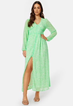 Se ONLY Amanda L/S Long Dress Summer Green AOP:Tan L ved Bubbleroom