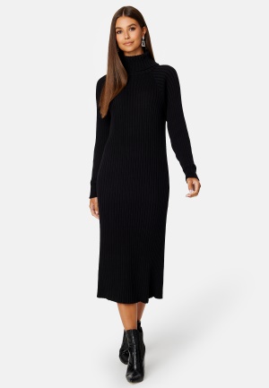 Se YAS Mavi Knit Midi Rollneck Dress Black M ved Bubbleroom