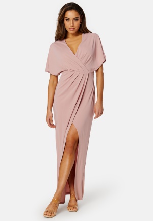 Se Bubbleroom Occasion Wrap Slit Maxi Dress Dusty pink 42 ved Bubbleroom